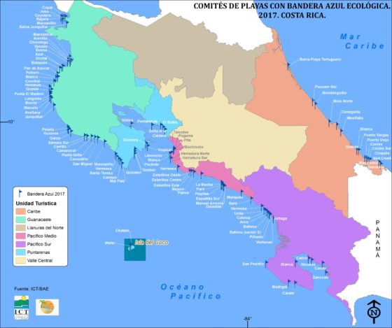Insgesamt 107 Strände in Costa Rica wurden mit der Bandera Azul Ecológica (Blaue Ökologische Flagge) ausgezeichnet